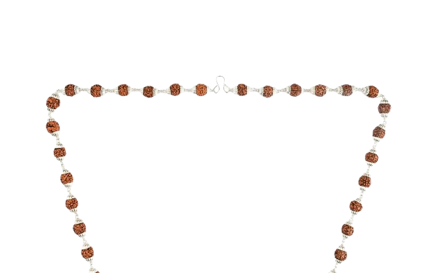 54-Bead Silver Mala with 5 Mukhi Rudraksha